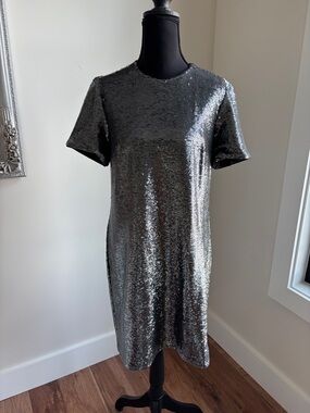 Lauren Ralph Lauren Silver Sequin Short Shift Dress